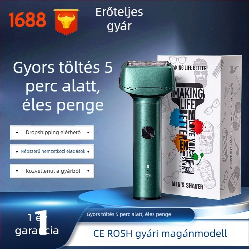 RUIBO Elek­trikus hajvágó és borotva visszafordítható két pengés fejjel, úszó fej, nedves/száraz használat, 90+ perc akkumulátor, 2 órás töltés