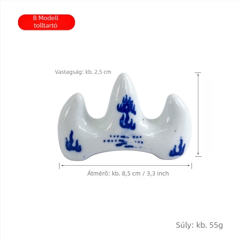 Kerámia hegy alakú ecset- és tolltartó, kék-fehér porcelán stílusban, festéshez és művészeti oktatáshoz