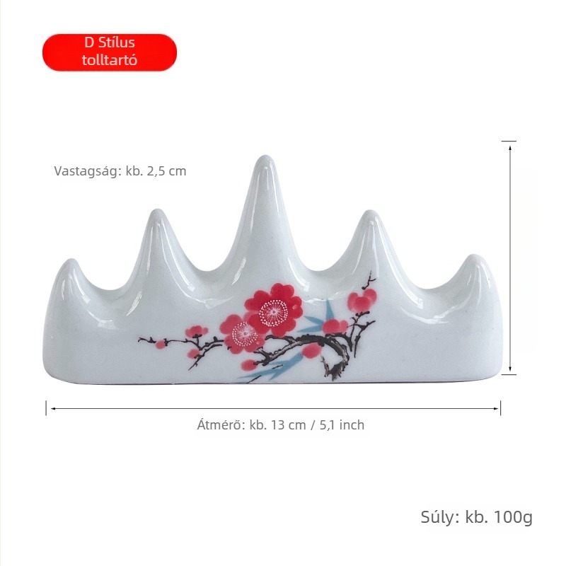 Kerámia hegy alakú ecset- és tolltartó, kék-fehér porcelán stílusban, festéshez és művészeti oktatáshoz