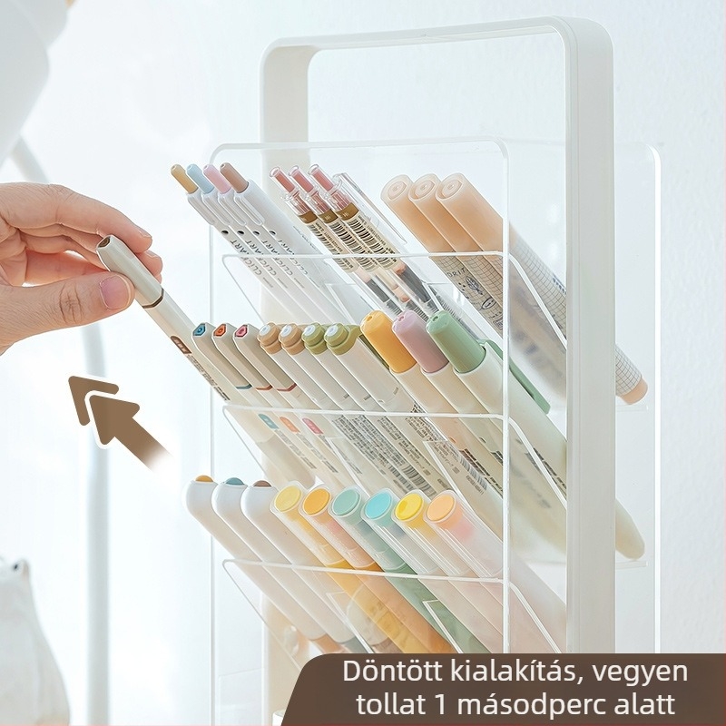 SD-3886 Négyszögletes műanyag tolltartó ferde, átlátszó dizájnnal – Nagy kapacitású asztali rendező, Többfunkciós, Nyomtatott logó, Testreszabható