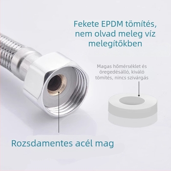 Rozsdamentes acél rugalmas vízcső 62309 bojlerhez és WC-hez, normál nyomás, 0–90 °C, 4-pontos szerelés