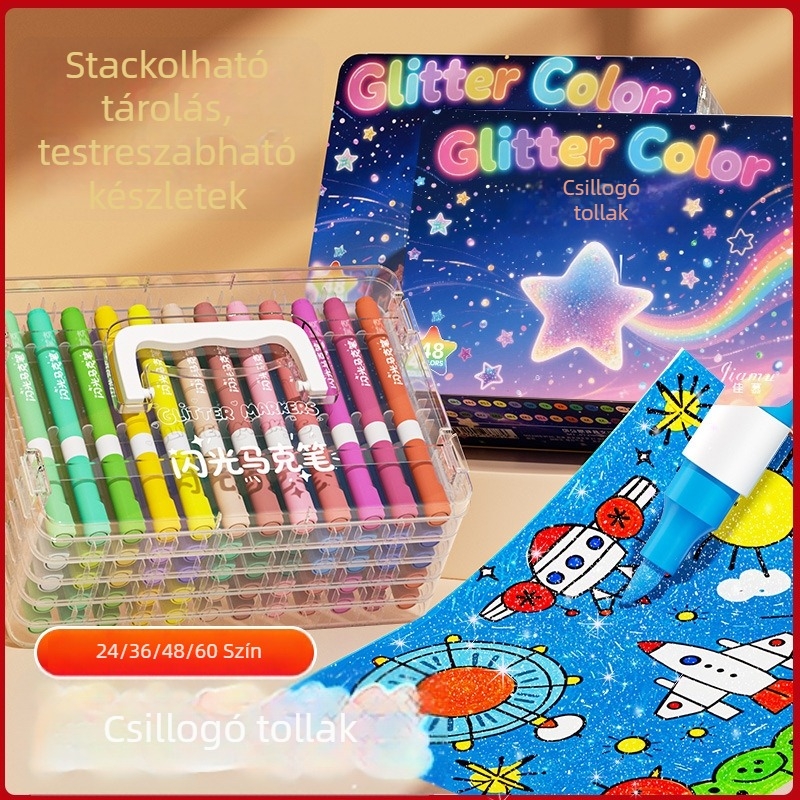 Puha végű glitter marker toll, perles-szerű akvarellhatás, általános iskolásoknak; márka: Egyéb