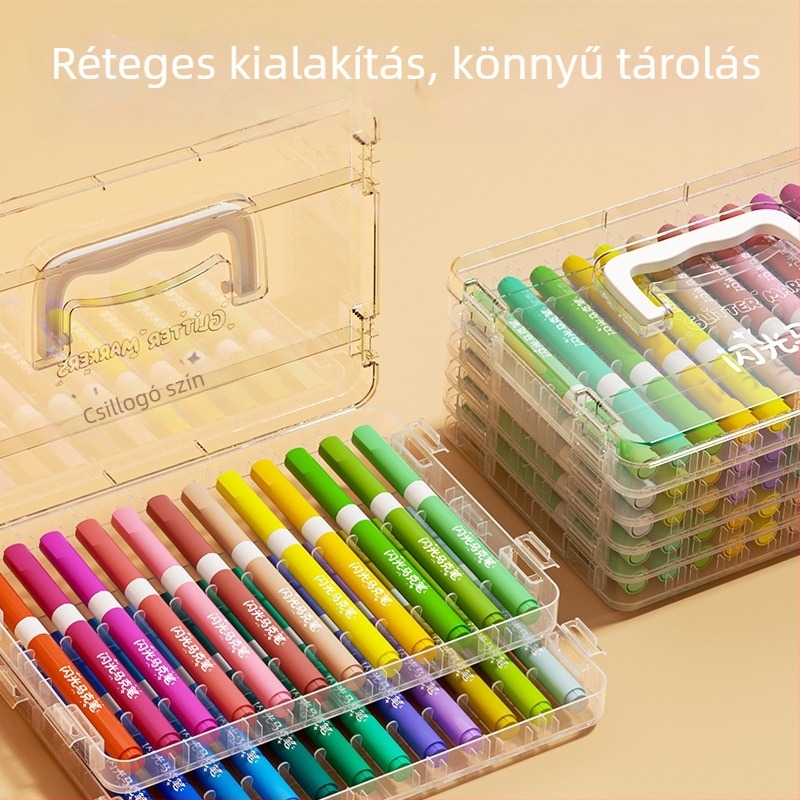 Puha végű glitter marker toll, perles-szerű akvarellhatás, általános iskolásoknak; márka: Egyéb