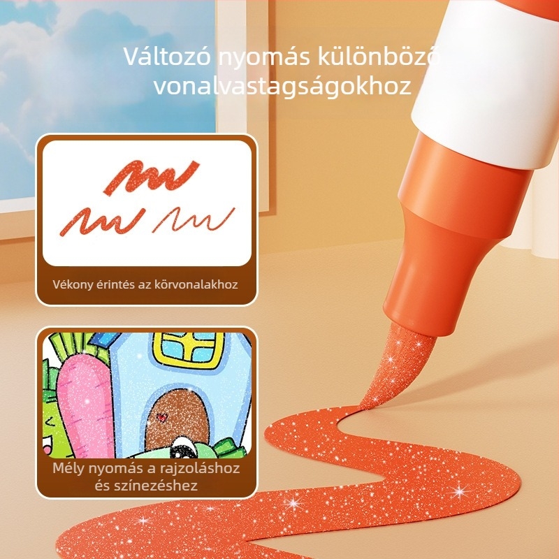 Puha végű glitter marker toll, perles-szerű akvarellhatás, általános iskolásoknak; márka: Egyéb