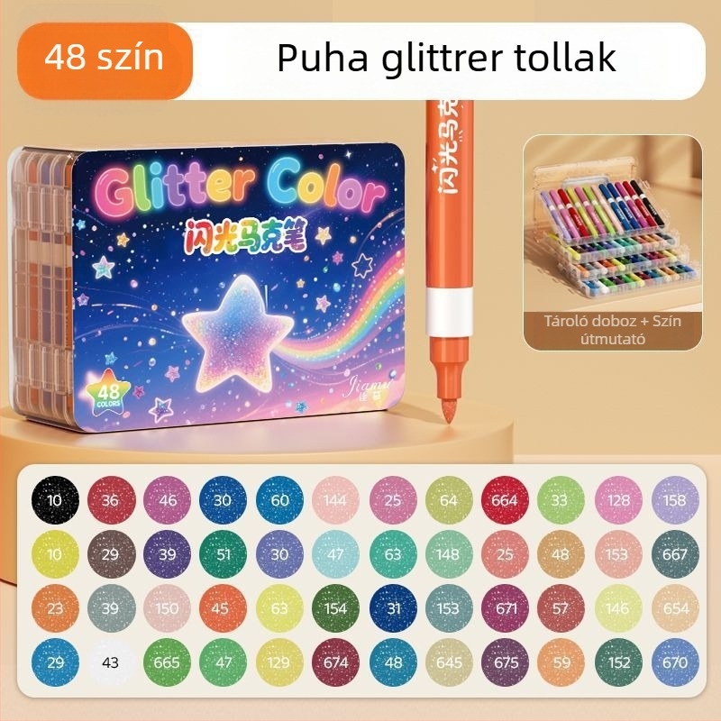 Puha végű glitter marker toll, perles-szerű akvarellhatás, általános iskolásoknak; márka: Egyéb