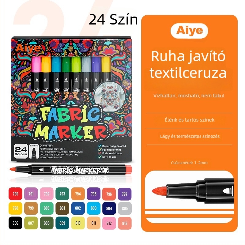 Textil marker toll – vízálló, nem fakul, mosható, kezeid tisztán maradnak, DIY textile projektekhez