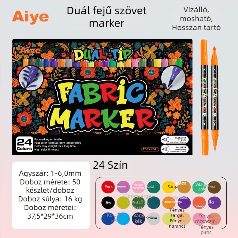 Textil marker toll – vízálló, nem fakul, mosható, kezeid tisztán maradnak, DIY textile projektekhez
