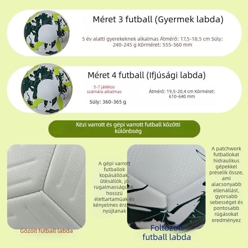 Gyerekeknek szóló 3/4 méretű PU bőr futballlabda, kültéri edzésekhez, tartós és kopásálló