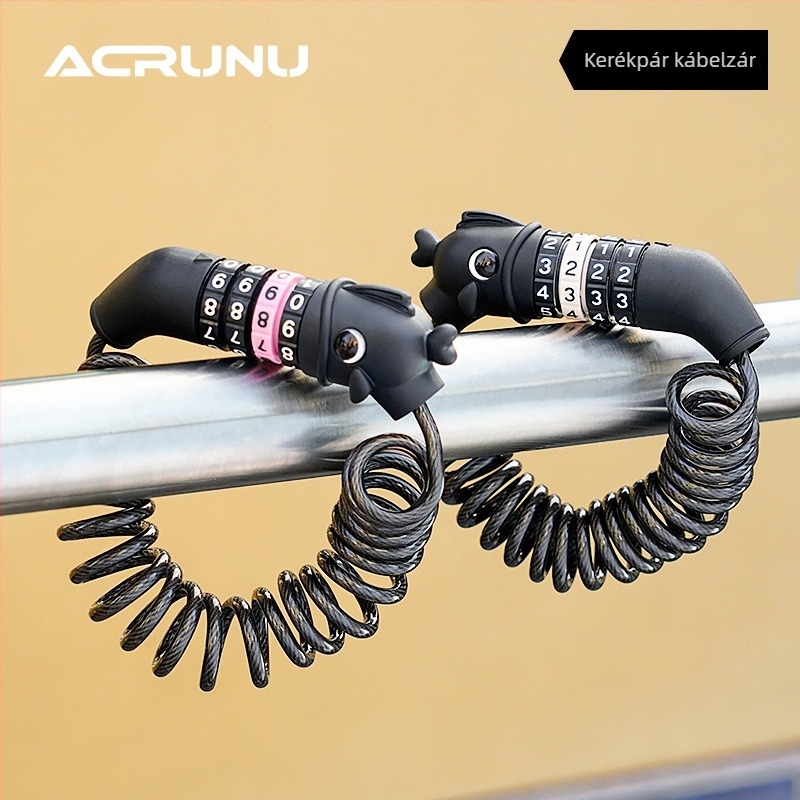 ACRUNU kerékpáros jelszavas zár acélsodronnyal - kompakt, hordozható, kerékpárok és sisakok számára; PVC + nagy szilárdságú acélhuzal; tömeg 100 g; nem karcolja a festéket