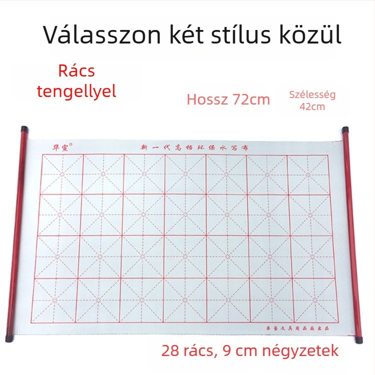 Kaligráfia gyakorló vízírás vászon, 28 négyzetes rács tengellyel, flockolt oxford anyag, téglalap alakú, gyorsan száradó felület