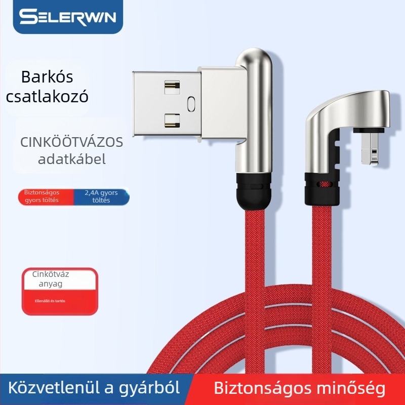 Kötött Lightning adatkábel dupla könyökkel és kör fejjel, egy fejű csatlakozóval, SELERWIN/Xinlewei