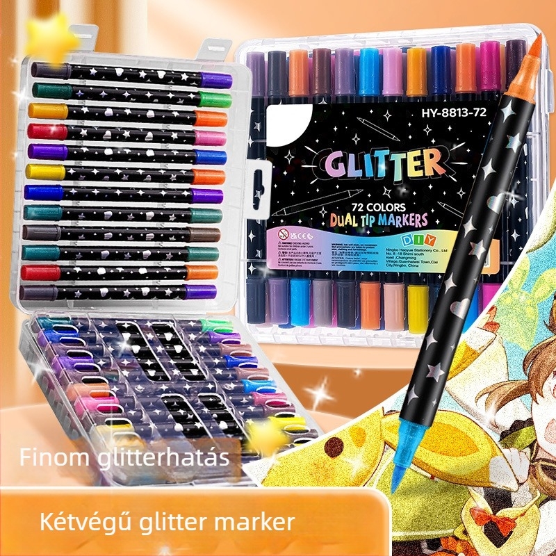Kétfejű glitteres marker fluoreszkáló tintával akvarellhez