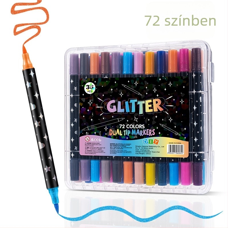 Kétfejű glitteres marker fluoreszkáló tintával akvarellhez
