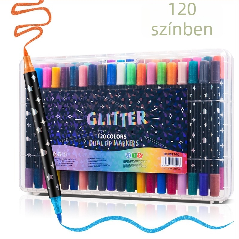 Kétfejű glitteres marker fluoreszkáló tintával akvarellhez