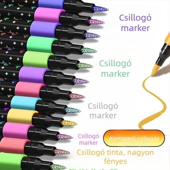 Csillámló marker toll, fényes, gyorsan száradó tinta, egymásra rakható kialakítás, akvarell-kompatibilis, puha heg, 60 szín választék