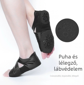 Öt ujjas jóga és pilates zokni, csúszásmentes szilikon talppal, nyitott lábujjak, lélegző Lycra felsőrész