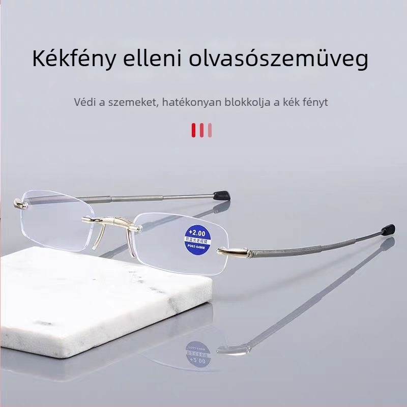 Keret nélküli olvasó szemüveg, könnyű PC lencsékkel, kékfény elleni védelem és UV védelem, uniszex