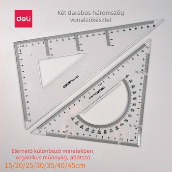 Deli háromszögvonalzó rajzhoz, műanyag, modellek 6415/6420/6425/6430/6435/6440/6445, kétdarabos csomagolás