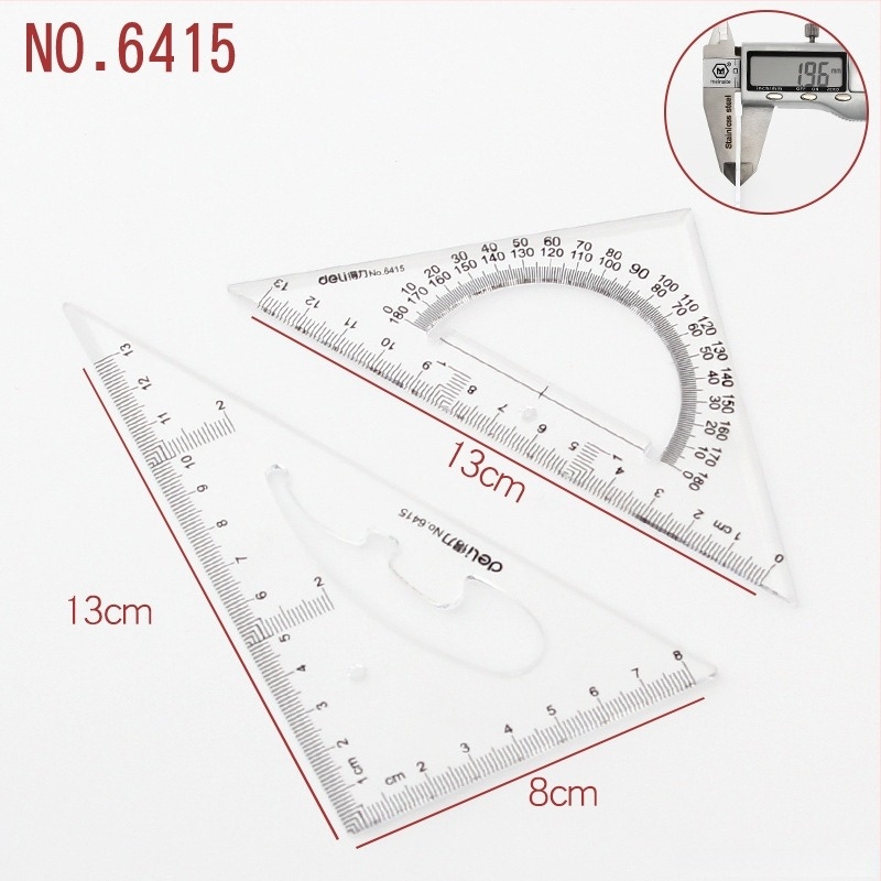 Deli háromszögvonalzó rajzhoz, műanyag, modellek 6415/6420/6425/6430/6435/6440/6445, kétdarabos csomagolás
