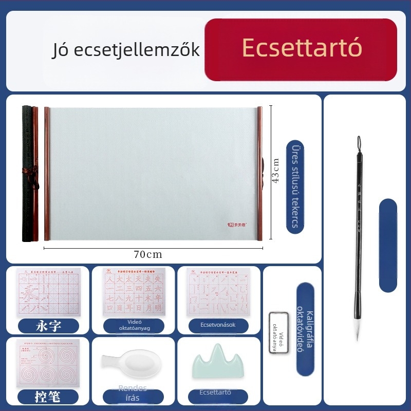 Kaligráfiai gyakorló készlet vízírás vászonnal és görgős axissal (Sorozat: Water Writing Cloth; Anyag: Nyomtatott Oxford vászon; Cél: Kaligrafia gyakorlása; Forma: Téglalap)