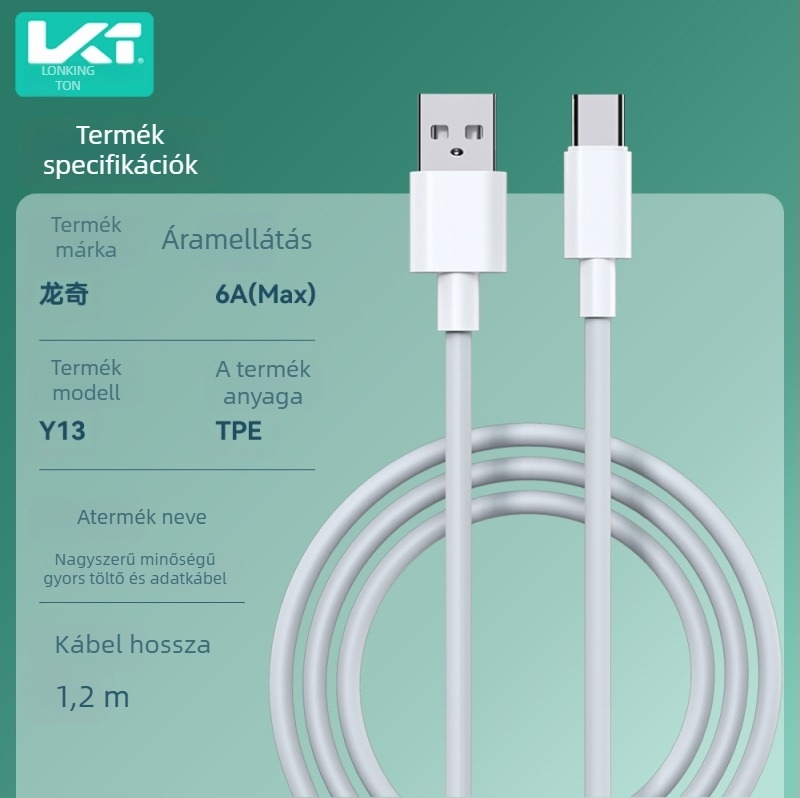Longqi Y13 6A Gyors töltésű 3-in-1 USB-kábel Lightning, Type-C és Micro-USB csatlakozókkal, 1,2 m