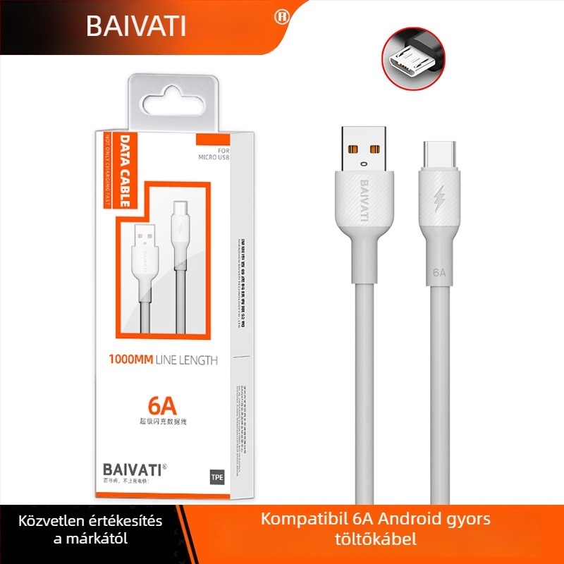 Gyors töltésű adatkábel Lightning, Micro-USB és Type-C csatlakozókkal - max. 6A, QC protokoll kompatibilis, 3C tanúsítvány 2025260907000010