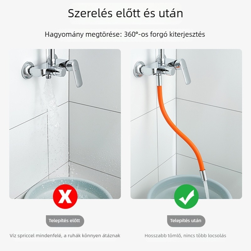 Csaptele hosszabbítója spriccelésmentes fejjel, PVC test, univerzális szűrő, csavaros csatlakozás