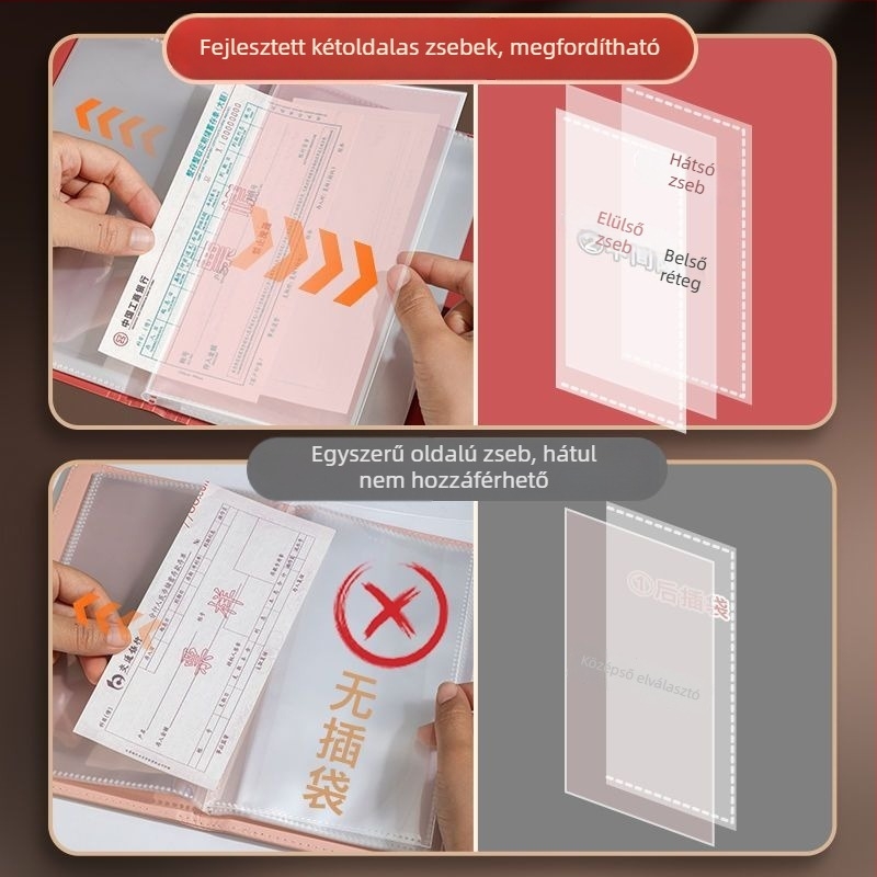Többoldalas nyugták és befizetések mappa, PP anyagból, tether-stílusú modell, többoldalas szervező, testreszabás elérhető