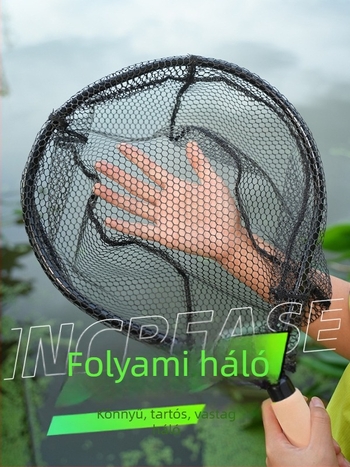 Kézben tartható patak menti háló — ultrakönnyű szén-ötvözet, 35 cm nyílás átmérője, 30 cm hálómélység, vékony szemű háló, terhelhetőségben kiemelkedő