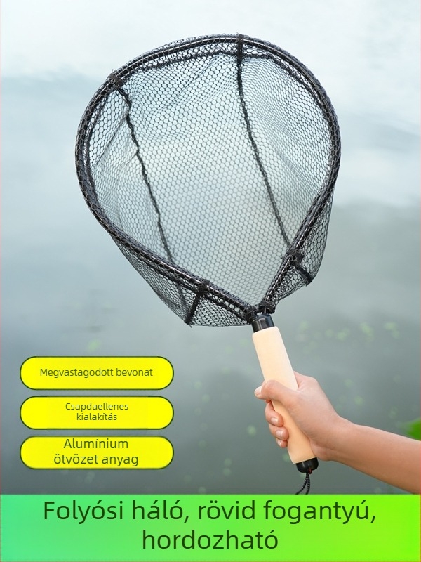 Kézben tartható patak menti háló — ultrakönnyű szén-ötvözet, 35 cm nyílás átmérője, 30 cm hálómélység, vékony szemű háló, terhelhetőségben kiemelkedő