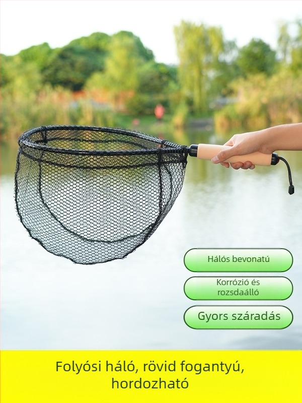 Kézben tartható patak menti háló — ultrakönnyű szén-ötvözet, 35 cm nyílás átmérője, 30 cm hálómélység, vékony szemű háló, terhelhetőségben kiemelkedő