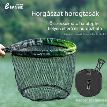 Összecsukható kézi horgász háló készlet – 34 cm átmérőjű nyílás, 28 cm mélység, vastag hálóval és fém kerettel.
