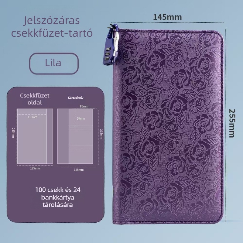 Bankbetét-nyilvántartó – PU anyag, jelszós zár, cipzár, logó nyomtatás elérhető