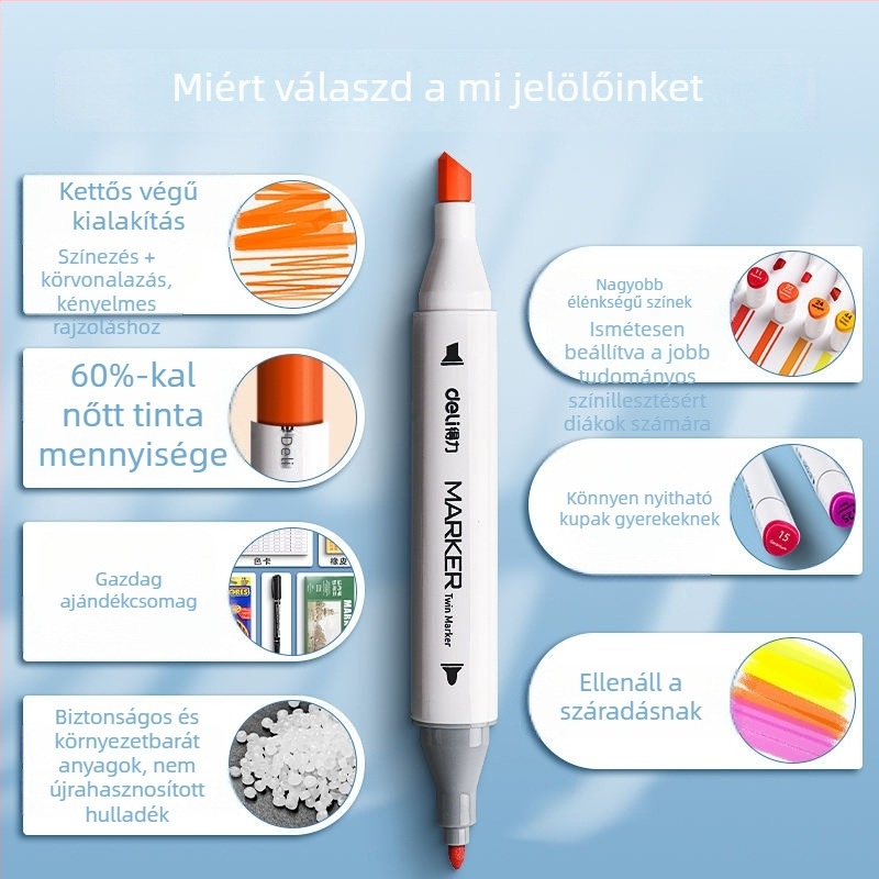 Deli 70816 Gyerekeknek mosható akvarell markerok, műanyag ház, alapcsomagolás