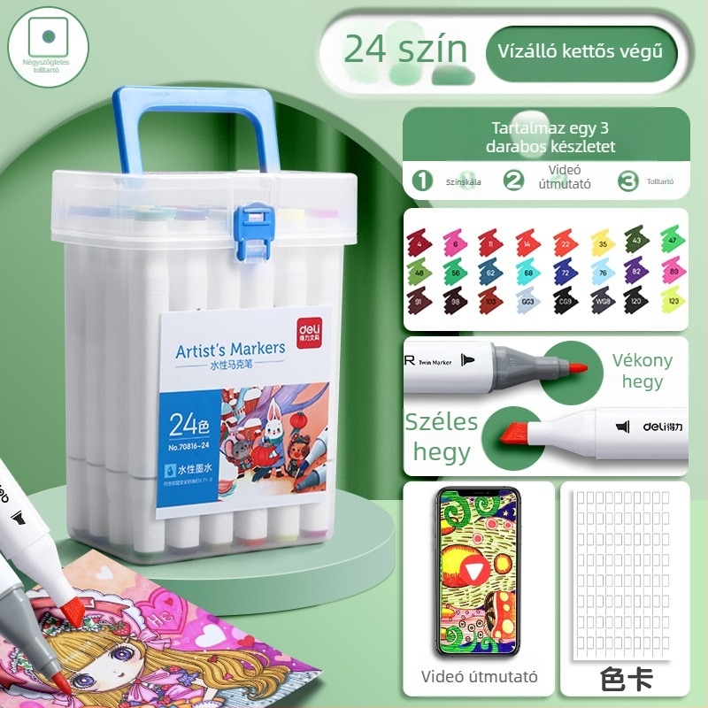 Deli 70816 Gyerekeknek mosható akvarell markerok, műanyag ház, alapcsomagolás
