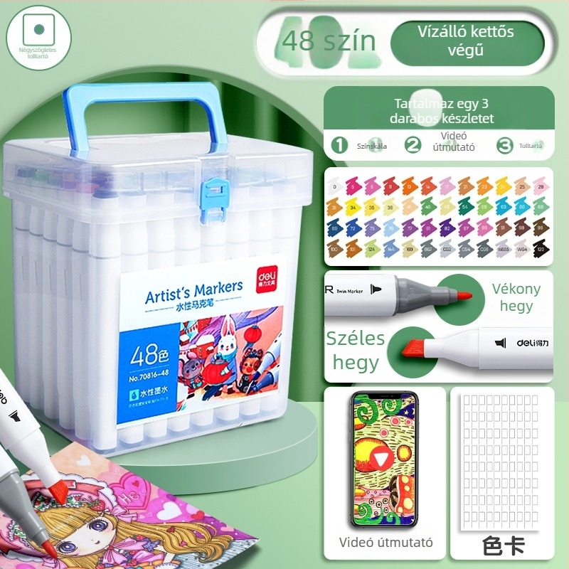 Deli 70816 Gyerekeknek mosható akvarell markerok, műanyag ház, alapcsomagolás