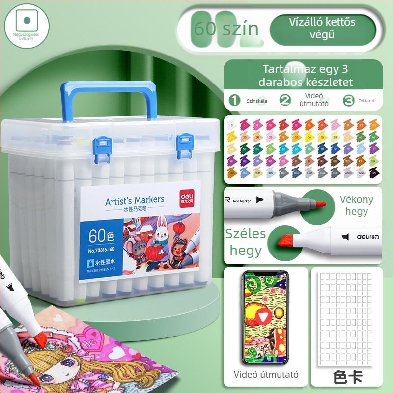 Deli 70816 Gyerekeknek mosható akvarell markerok, műanyag ház, alapcsomagolás