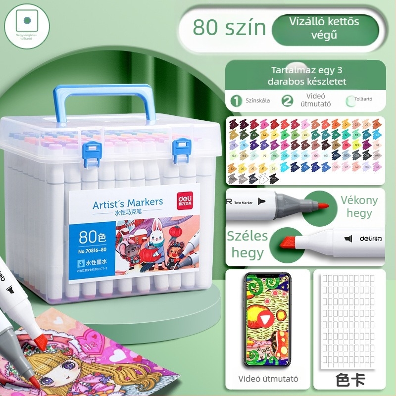 Deli 70816 Gyerekeknek mosható akvarell markerok, műanyag ház, alapcsomagolás