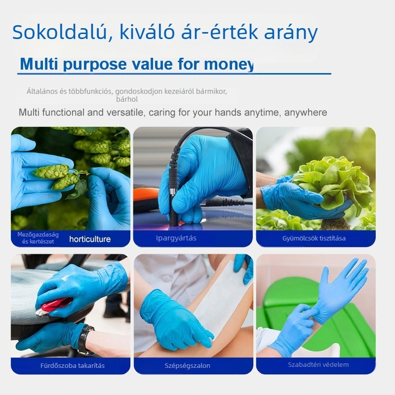 GYMDA egyszer használatos nitril kesztyűk polgári használatra, kopásállóak, csúszásmentesek, sav-bázis ellenállóak, megvastagított