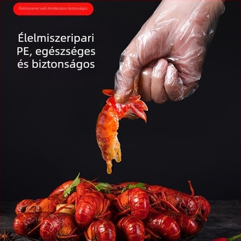 Megvastagított egyszer használatos átlátszó PE kesztyűk, élelmiszer-minőségű, catering és kozmetika számára, porvédő