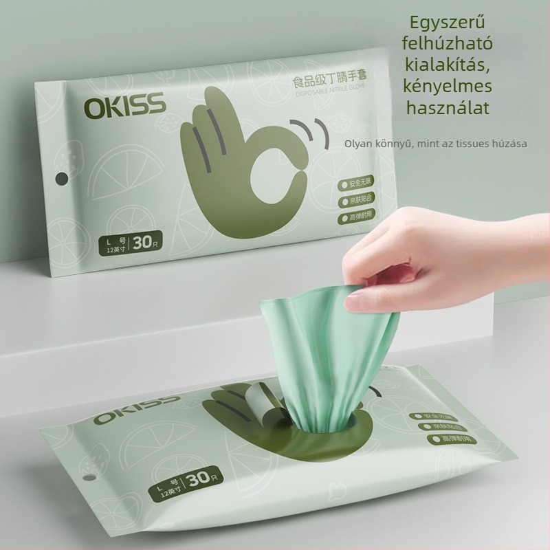 Okiss nitril konyhai kesztyűk, vastagodott, élelmiszerbiztonsági minőségű, 50 db a dobozban, Zhejiang eredetű