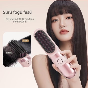 Vezeték nélküli turmalin-kerámia hajegyenesítő és göndörítő fésű, dupla használat, 3 hőmérséklet-beállítás, 30W, LCD kijelző