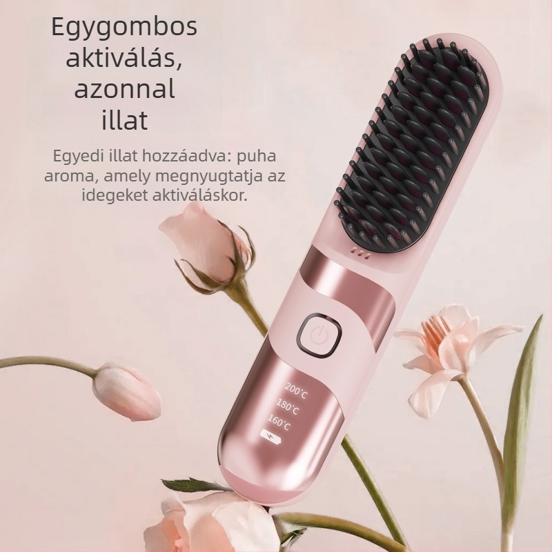 Vezeték nélküli turmalin-kerámia hajegyenesítő és göndörítő fésű, dupla használat, 3 hőmérséklet-beállítás, 30W, LCD kijelző
