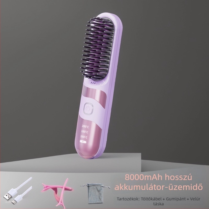 Vezeték nélküli turmalin-kerámia hajegyenesítő és göndörítő fésű, dupla használat, 3 hőmérséklet-beállítás, 30W, LCD kijelző