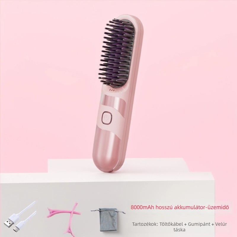 Vezeték nélküli turmalin-kerámia hajegyenesítő és göndörítő fésű, dupla használat, 3 hőmérséklet-beállítás, 30W, LCD kijelző