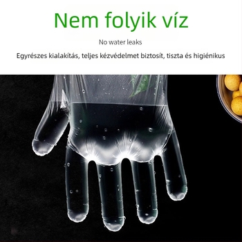 Egyszer használatos PE élelmiszer-minőségű kesztyűk konyhai használatra, 100 darabos csomag, átlátszó, vastagság 0.05-0.1 mm