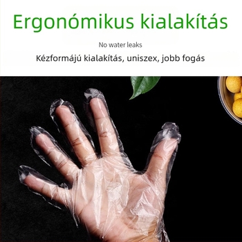 Egyszer használatos PE élelmiszer-minőségű kesztyűk konyhai használatra, 100 darabos csomag, átlátszó, vastagság 0.05-0.1 mm