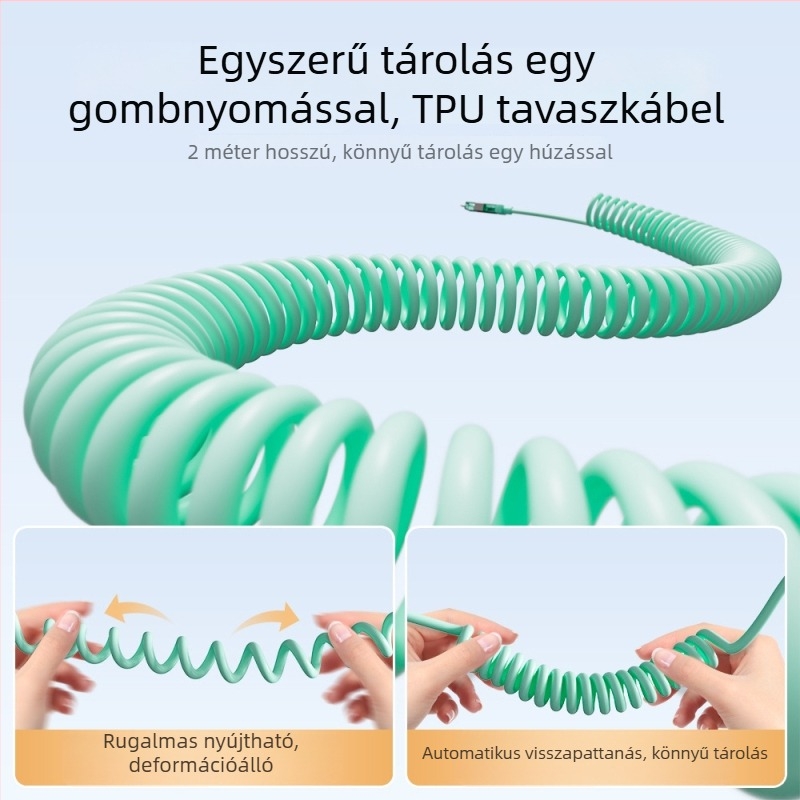 Spring Data Cable — Négy az egyben csatlakozók, Lightning/USB-A/Type-C interfészek, összecsukható szilikon kivitel, 240W maximális kimenet