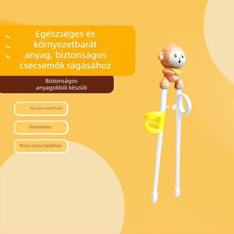 Gyermekeknek tanító evőpálcikák – műanyag, rajzfilm mintázat, aranyos stílus, 3–6 éveseknek
