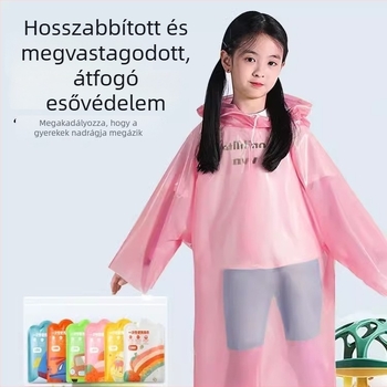 Egyszer használatos gyerek esőponcho, teljes hosszúságú, rajzfilmszerű stílus, vastag verzió